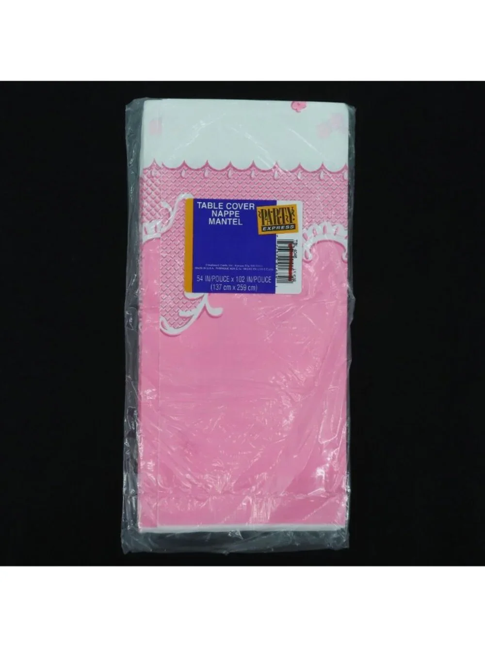 Hallmark Party Pink White Rose Scroll Rectangle Table Cover 54in x 102in NEW